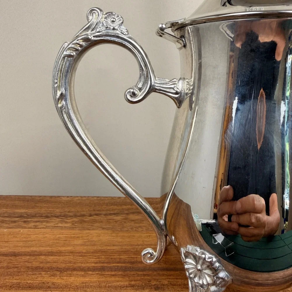 International Silver Company Silverplated Footed Coffee Pot Floral Tea Carafe
